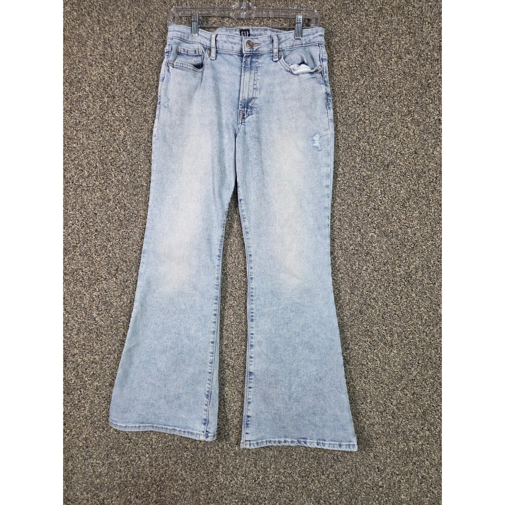 Gap‎ 70s Flare Jeans Women 16 Plus Light Wash Distressed Denim High Rise